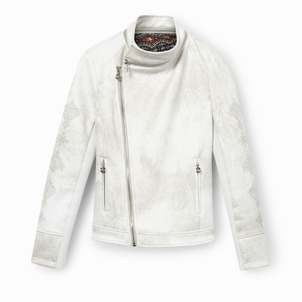 🇪🇸Desigual 46 off-white vegan edgy spring leather Biker jacket